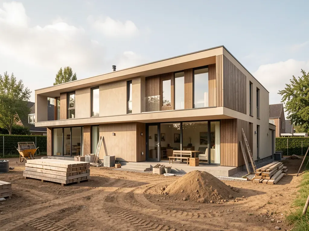 Bouwlocatie of opgeleverde woning van Studio Havik in Rotterdam bij gouden licht